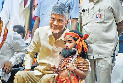 TDP supremo N Chandrababu Naidu takes part in Alluri Sitarama Raju birth anniversary celebrations in Vijayawada on Tuesday I Prasant Madugula