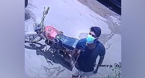 A still from the CCTV footage of the suspect before his attempted sexual assault. (Photo | Twitter)