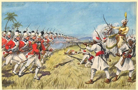 Richard Simkin's portrait of the Siege of Cuddalore: 'The East India Company's European Regiment at the Siege of Cuddalore, 1 July 1783'. (Photo | Wikimedia Commons)