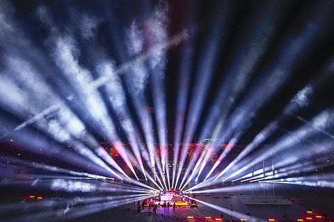 The Jorge 'El Magico' Gonzalez stadium is illuminated during the opening ceremony of the Central American and Caribbean Games, in San Salvador, El Salvador. (Photo | AP)