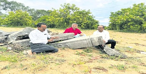 Eemani Siva Nagireddy visited the heritage site on Wednesday and inspected the collapsed Mandapam.