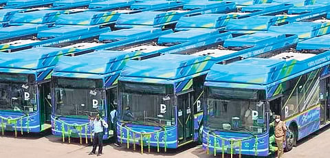 Electric buses used for representational purposes only