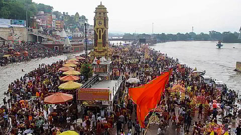 Hindu devotees at Har Ki Pouri Ghat in Haridwar.(Photo|PTI)
