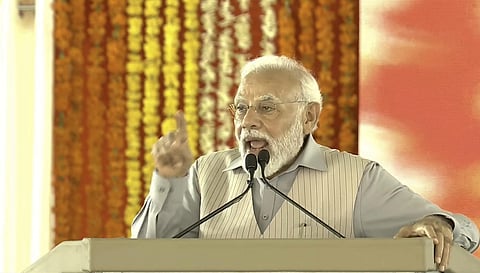 Prime Minister Modi at an event in Telengana. (Photo | PTI)