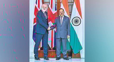NSA Ajit Doval meets his UK counterpart Tim Barrow in New Delhi on Friday |PTI