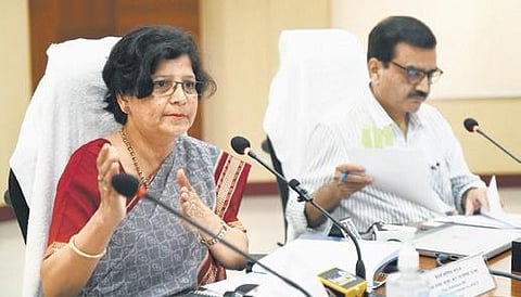 Principal Chief Commissioner of Income Tax AP & TS Hyderabad Mithali Madhusmitha along with other officials addresses the media during a press conference in Hyderabad on Friday | Vinay Madapu