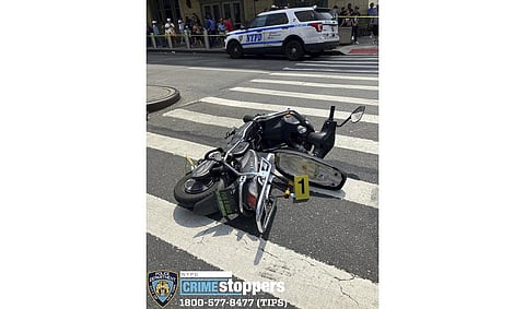 This photo provided by the New York City Police Department, Saturday, July 8, 2023, shows a motor scooter recovered at the scene of a shooting, in the Queens borough of New York. (Photo | AP)