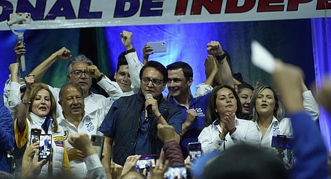 Presidential candidate Fernando Villavicencio speaks during a campaign event at a school minutes before he was shot to death outside the same school in Quito, Ecuador, Aug. 9, 2023 (Photo | AP)