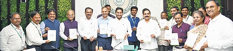 CM YS Jagan Mohan Reddy during the review meeting on cooperative societies at his camp office on Thursday | Express