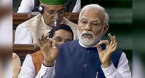 Prime Minister Narendra Modi in Parliament. (Photo | PTI)