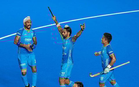 Defending champions India qualified for the semi-finals of the Hero Asian Champions Trophy hockey tournament after thrashing Malaysia 8-1 for their third successive preliminary round win here on Wednesday.