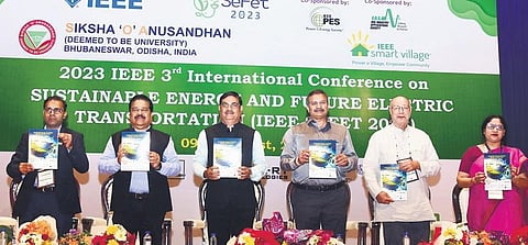 Dignitaries releasing a booklet at SeFet-2023 at SOA university on Friday | EXpress