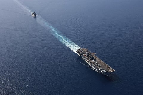 US ships travel through the Red Sea.