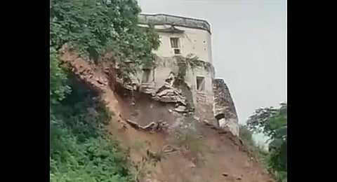 The Nalagarh Fort suffered damage in the aftermath of rainfall on Friday. (Photo | twitter)