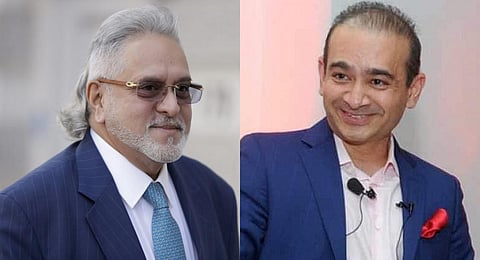 A collage of fugitive Indian businessmen Vijay Mallya (L) and Nirav Modi used for representational purposes only. (Photos | AP, Facebook)