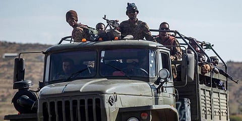 Representational Image: Ethiopian government soldiers ride in the back of a truck on a road near Agula, north of Mekele, in the Tigray region of northern Ethiopia. (File Photo | AP)