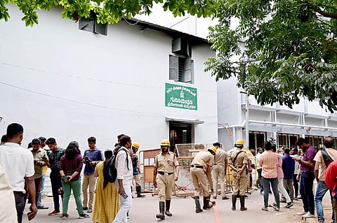 Representational image: People and Fire and Emergency Services personnel gather outside the quality control cell at BBMP office where a fire broke out on Friday evening. (Photo | Express)