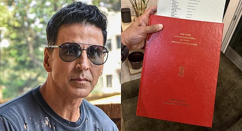 A collage of Bollywood star Akshay Kumar and his citizenship certificate. (Photos | PTI, Twitter)