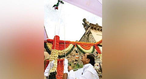 -Chief Minister k chandrashekhar Rao during the 77th Independence Day celebrations at Golconda fort in Hyderabad. (Photo | Express)