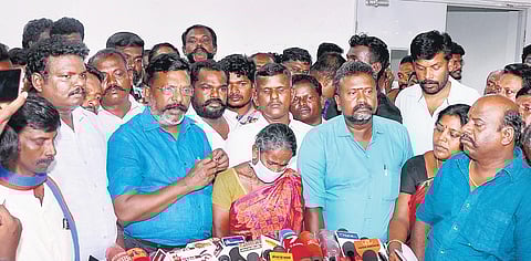 VCK leader Thol Thirumavalavan called on the Nanguneri caste atrocity victims and their mother at Tirunelveli Medical College Hospital on Tuesday | Express