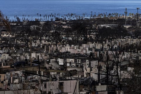 Homes consumed in recent wildfires are seen in Lahaina, Hawaii. (Photo | AP)