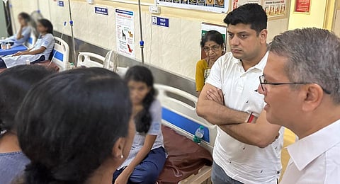 Goa Pradesh Congress Committee president Amit Patkar along with party MLA Carlos Ferreira visited the students at the district hospital.(Photo Tweeted by @INCGoa)