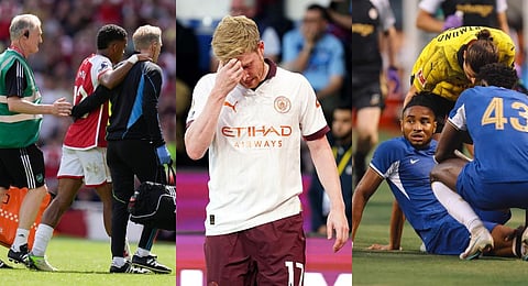 Jurrien Timber, Kevin De Bruyne and Christopher Nkunku. (Photo | AP)