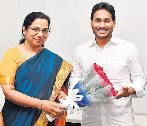 A NITI Aayog delegation, led by Additional Secretary V Radha, calls on Chief Minister YS Jagan Mohan Reddy at his camp office in Tadepalli on Tuesday. (Photo I Express)