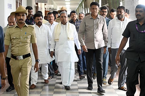 Chief Minister Siddramaiah and Higher Education Minister Dr MC Sudhakar at Vidhana Soudha. (Photo | Nagaraja Gadekal)