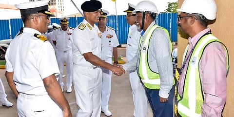 Chief of Naval Staff Admiral R Hari Kumar at Karwar Naval Base on Monday
