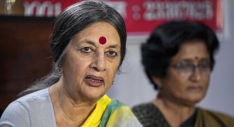 FILE - CPI(M) leader Brinda Karat speaks during a press conference on the Manipur issue, in New Delhi, Aug 16, 2023.(Photo | PTI)