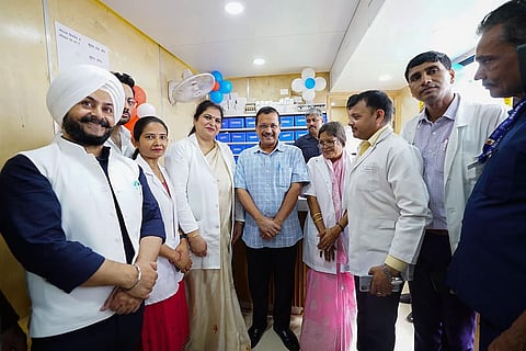Delhi Chief Minister Arvind Kejriwal at a newly-inaugurated mohalla clinic, in New Delhi, Tuesday, Aug. 22, 2023. (PTI)