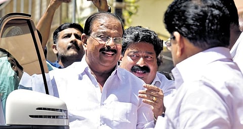 State Congress president K Sudhakaran reaches ED office in Kochi to appear for questioning in the money laundering case involving conman Monson Mavunkal on Tuesday | A Sanesh
