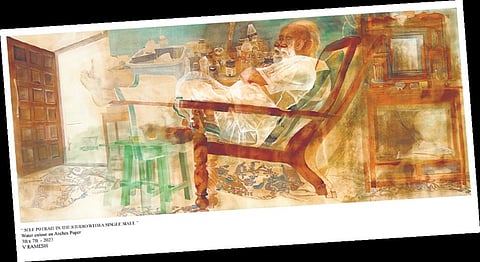 V Ramesh, Self Portrait in the Studio with a Single Malt