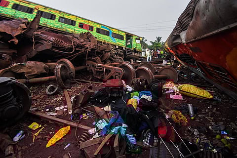 File photo of belongings of passengers trapped under the derailed compartments in Balasore, Odisha (Photo | Debadatta Mallick, EPS)