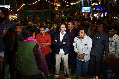 Congress leader Rahul Gandhi interacts with locals during his visit to Leh, on Monday, Aug. 21, 2023. (PTI)