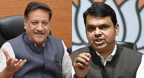 A collage of former Maharashtra CM Prithviraj Chavan (R) and the state's current deputy CM Devendra Fadnavis, used for representational purposes only. (Photo | PTI)