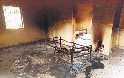 Inside view of the damaged beat house that was blown up by the Maoists | Express