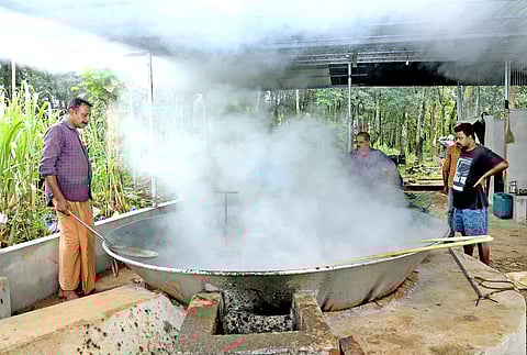 A jaggery processing unit in Vallicode in Pathanamthitta. (Photo | Shaji Vettipuram)