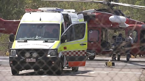 This image made from video shows a helicopter and ambulance involved in rescue mission, following an aircraft crash, in Darwin, Australia, Sunday, Aug. 27, 2023. (Photo | AP)