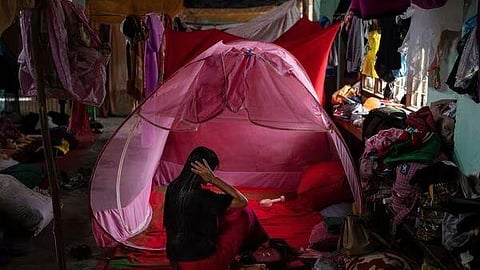 A displaced person from the Meitei community lives in a relief camp in Moirang, near Imphal.