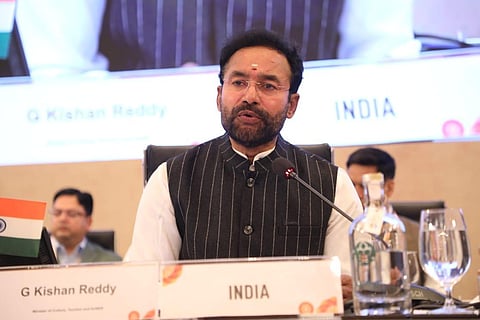 Union Minister for Tourism and Culture, G Kishen Reddy, speaks at the G20 Culture Ministers' Meeting in Varanasi, Aug 26, 2023. (Photo | Express)
