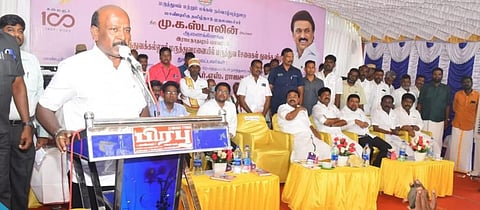 Health Minister M Subramanian addressing the gathering at Ramanathapuram Government Medical College on Saturday