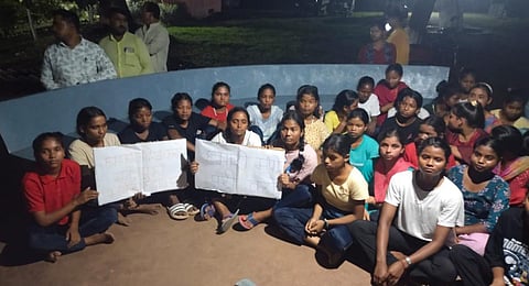 The Girls have complained that the school lack teachers and basic amenities and hence 55 girls marched on the highway to meet the DC. (Photo | Express)