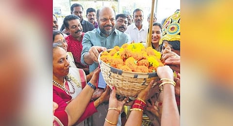 Industries Minister P Rajeeve during the ‘Krishikkoppam Kalamassery’ programme on Sunday | Express