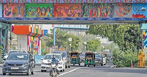 A mural made in preparation for G20 Summit near the Pragati Maidan | pti