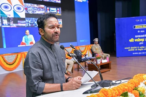 Union Minister G Kishan Reddy participates as the chief guest in the 8th Rozgar Mela at the Hakimpet CISF, NISA, Space Auditorium in Hyderabad on Monday. (Photo | Express)