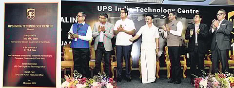 Chief Minister MK Stalin inagurating UPS India Technology Centre in Chennai on Monday | Express