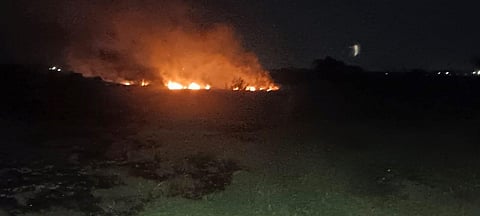 Fire breaks out in Bahour tank. (Photo | Special arrangements)