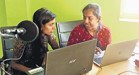 Radio Monsoon weather news producer Alice G with trainer Sindhu Nepolean. (Photo | Express)